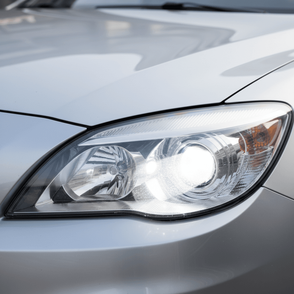 Clear restored headlight with full transparency after S.O.S Customs rejuvenation