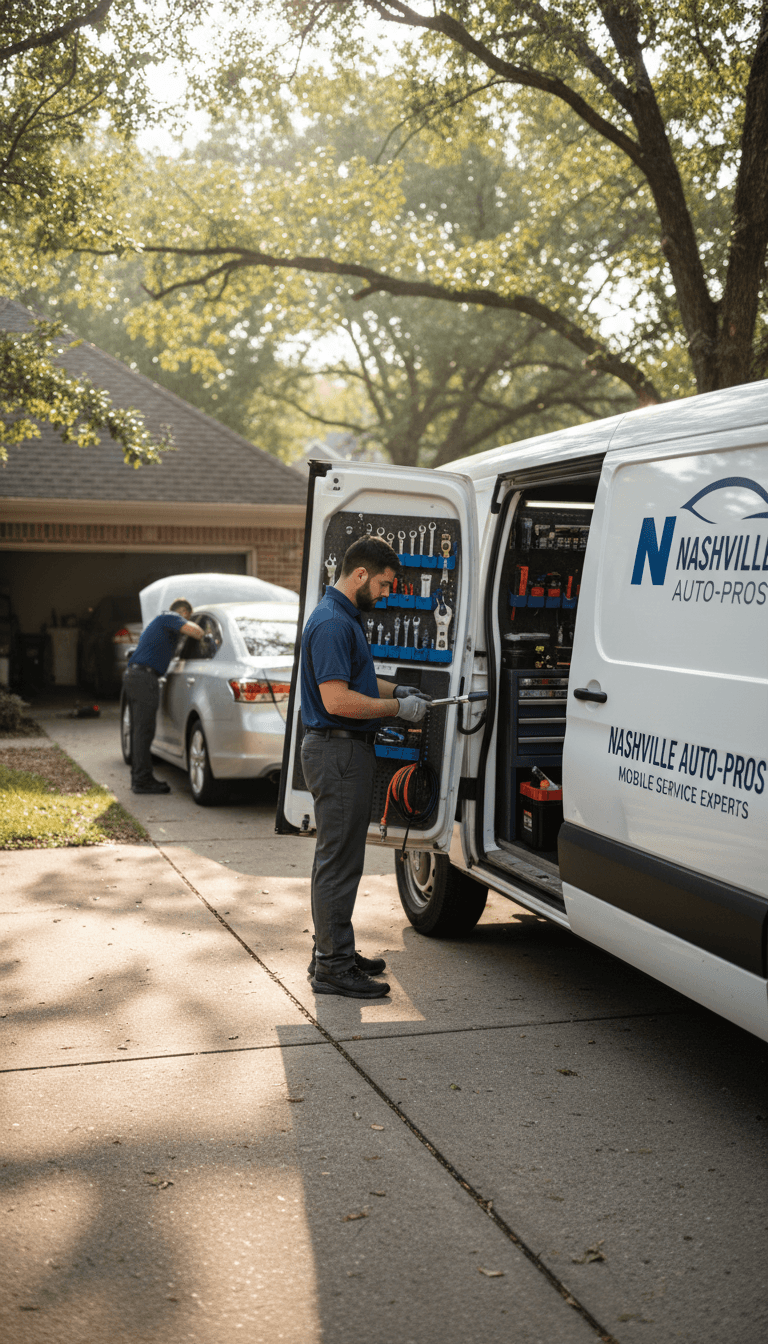 S.O.S Customs mobile service van at customer driveway in Nashville