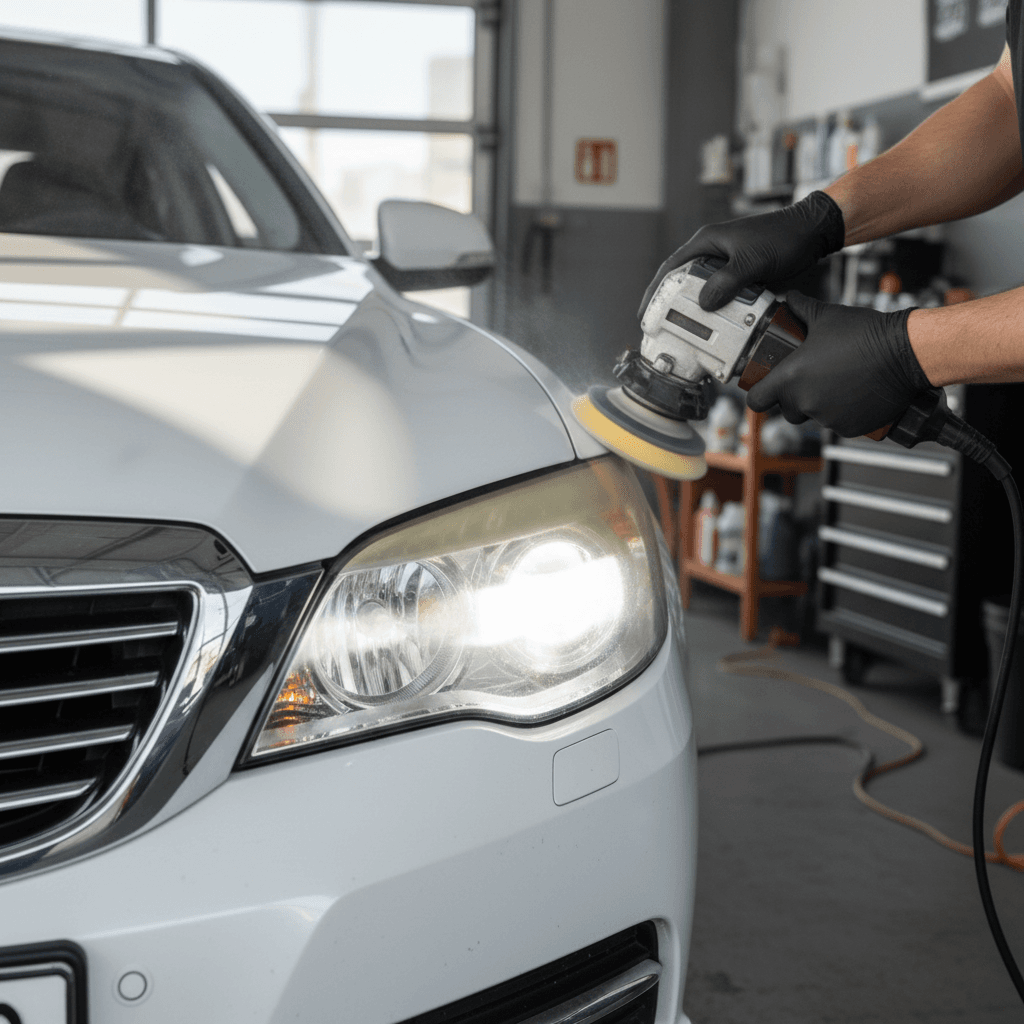 Headlight restoration in progress